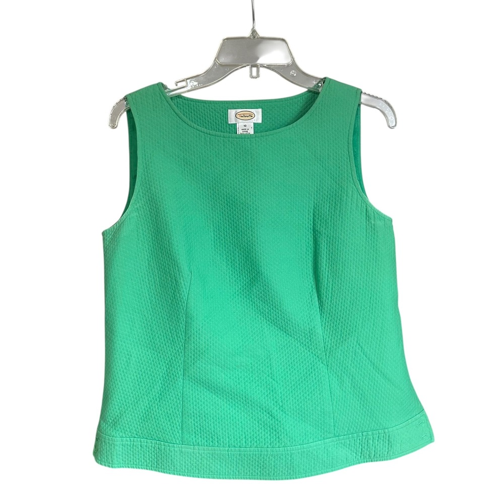 Talbots Kelly Green Quilted Sleeveless Top Tank Boat Neck Side Zip 10 Lined Prep